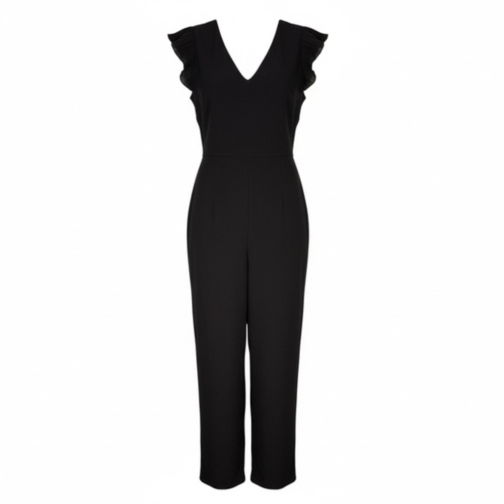 SHEIN Black Ruffle Sleeve V-Neck Jumpsuit – Elegant & Flattering